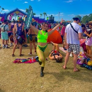 Green flame outfit no tights. Iheartraves Ravewonderland